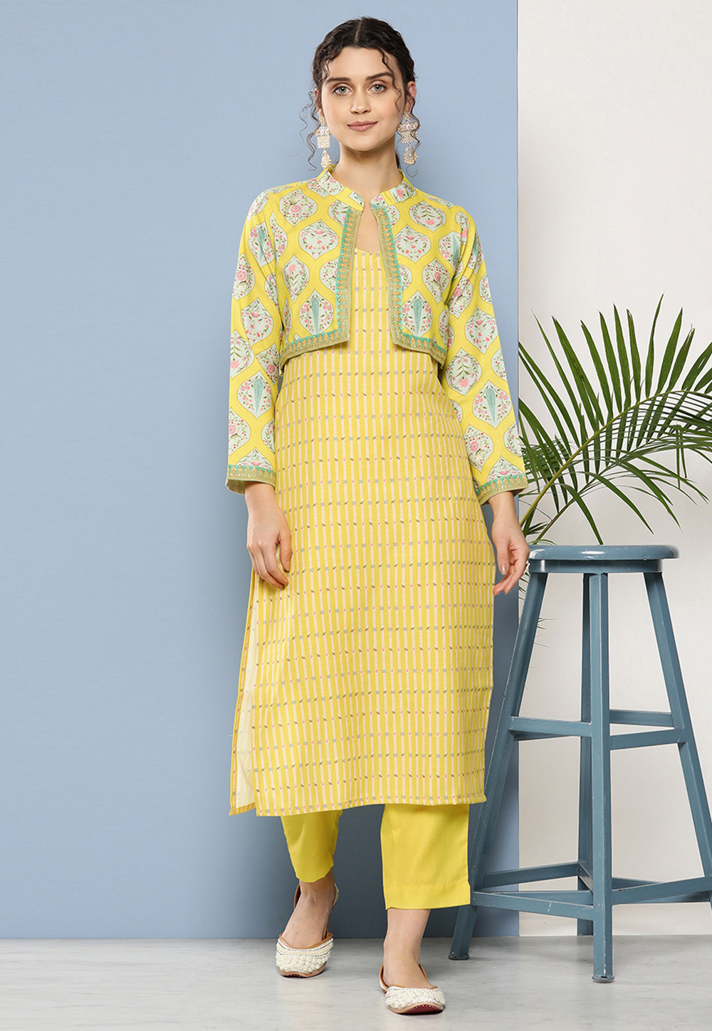 Buy Yellow Round Neck Kurta With Jacket Online - W for Woman