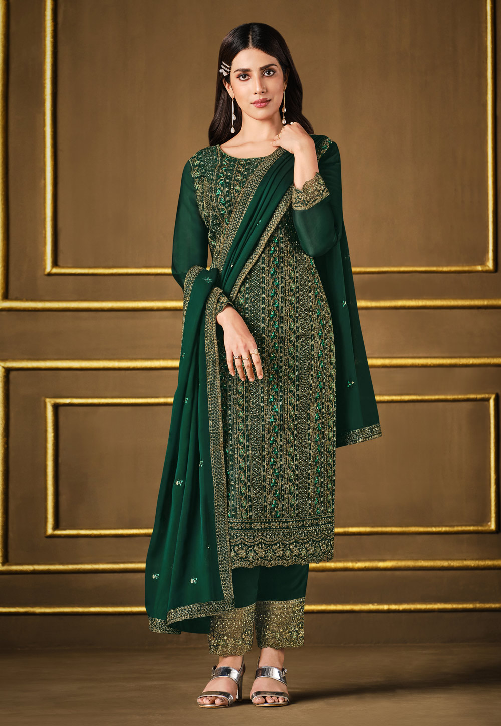 Green Colour Silk Suit Material