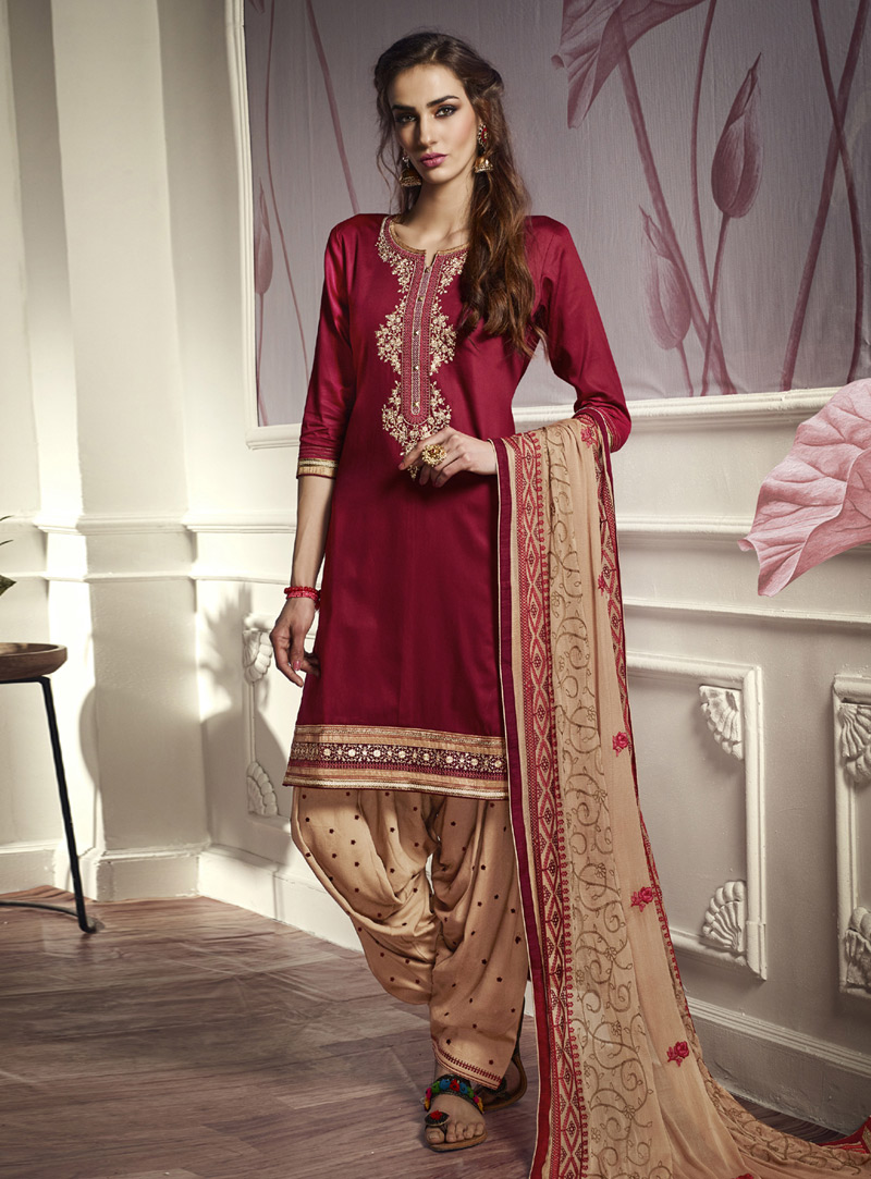 Maroon Cotton Punjabi Suit 151018