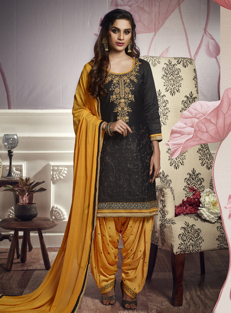 Black Cotton Punjabi Suit 151026