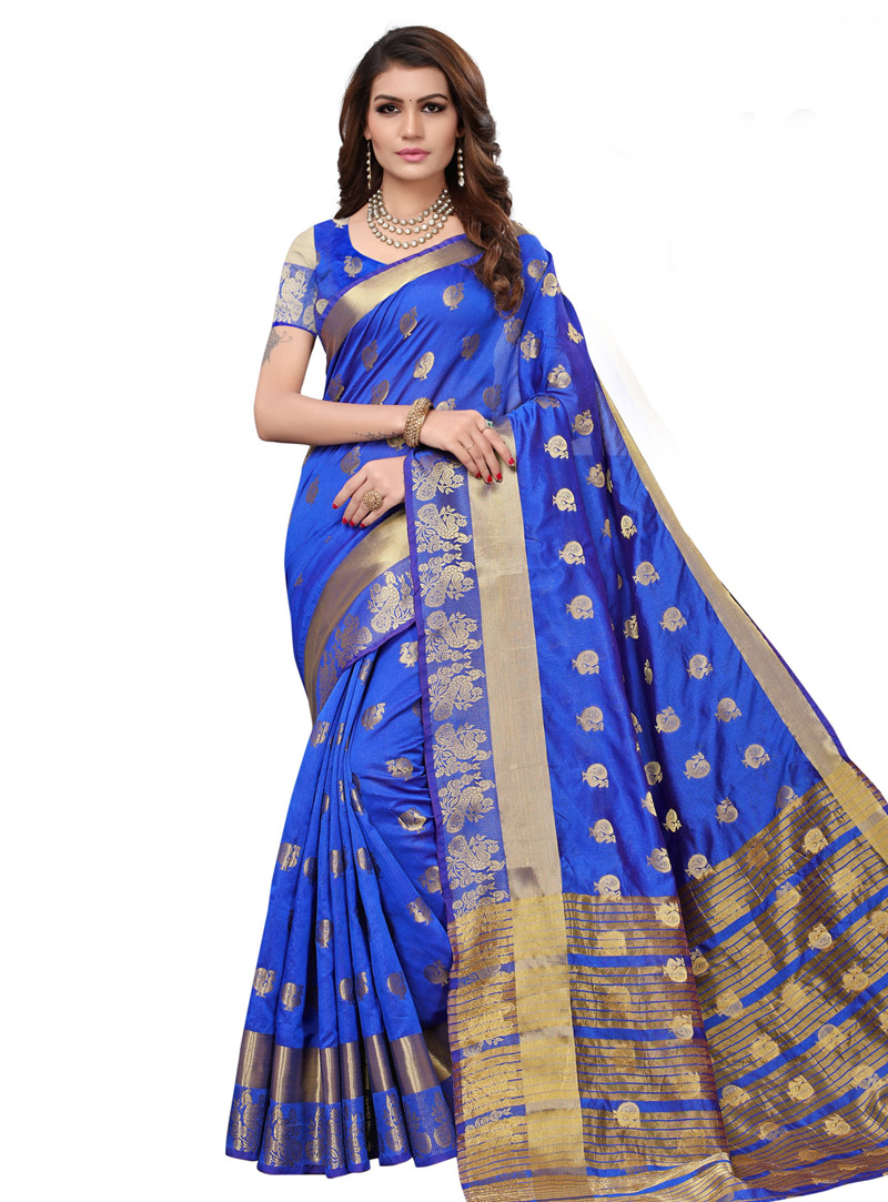 Blue Banglori Silk Saree With Blouse 153118