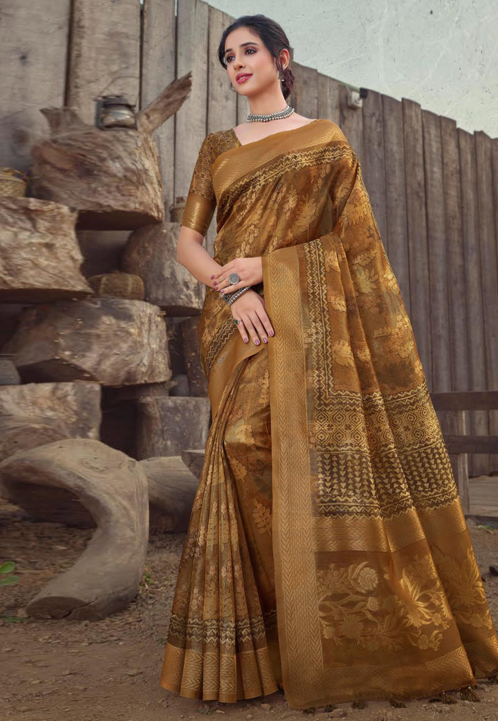 Mustard Organza Saree With Blouse 265728