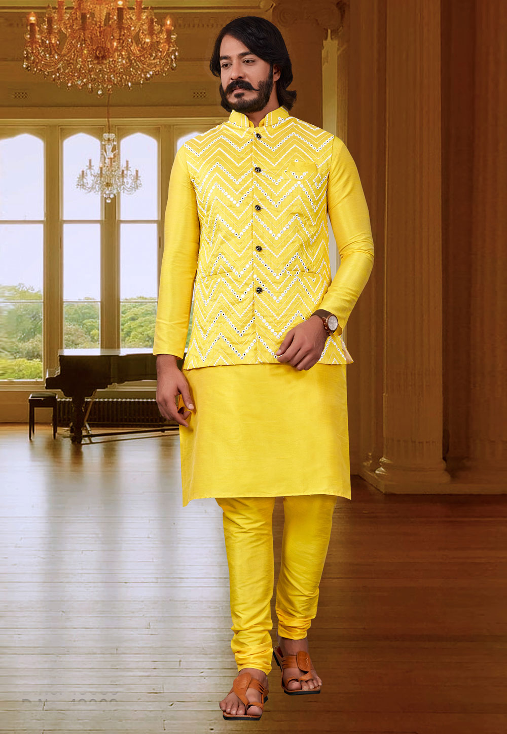 Yellow Art Silk Kurta Pajama With Jacket 239938