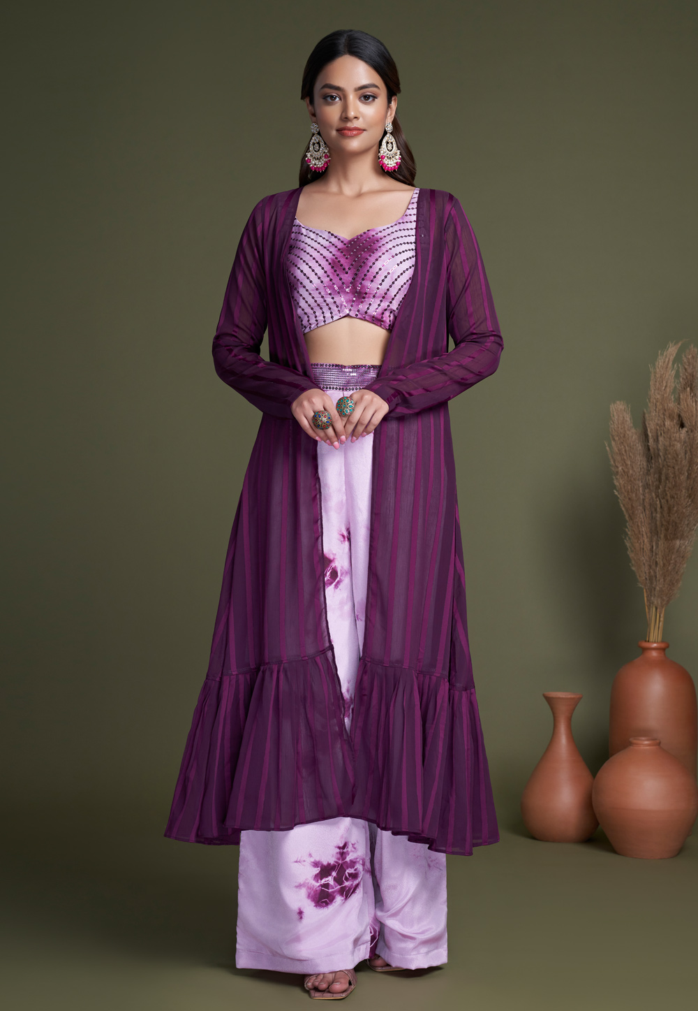 Light Purple Silk Kurta Set With Jacket 266195