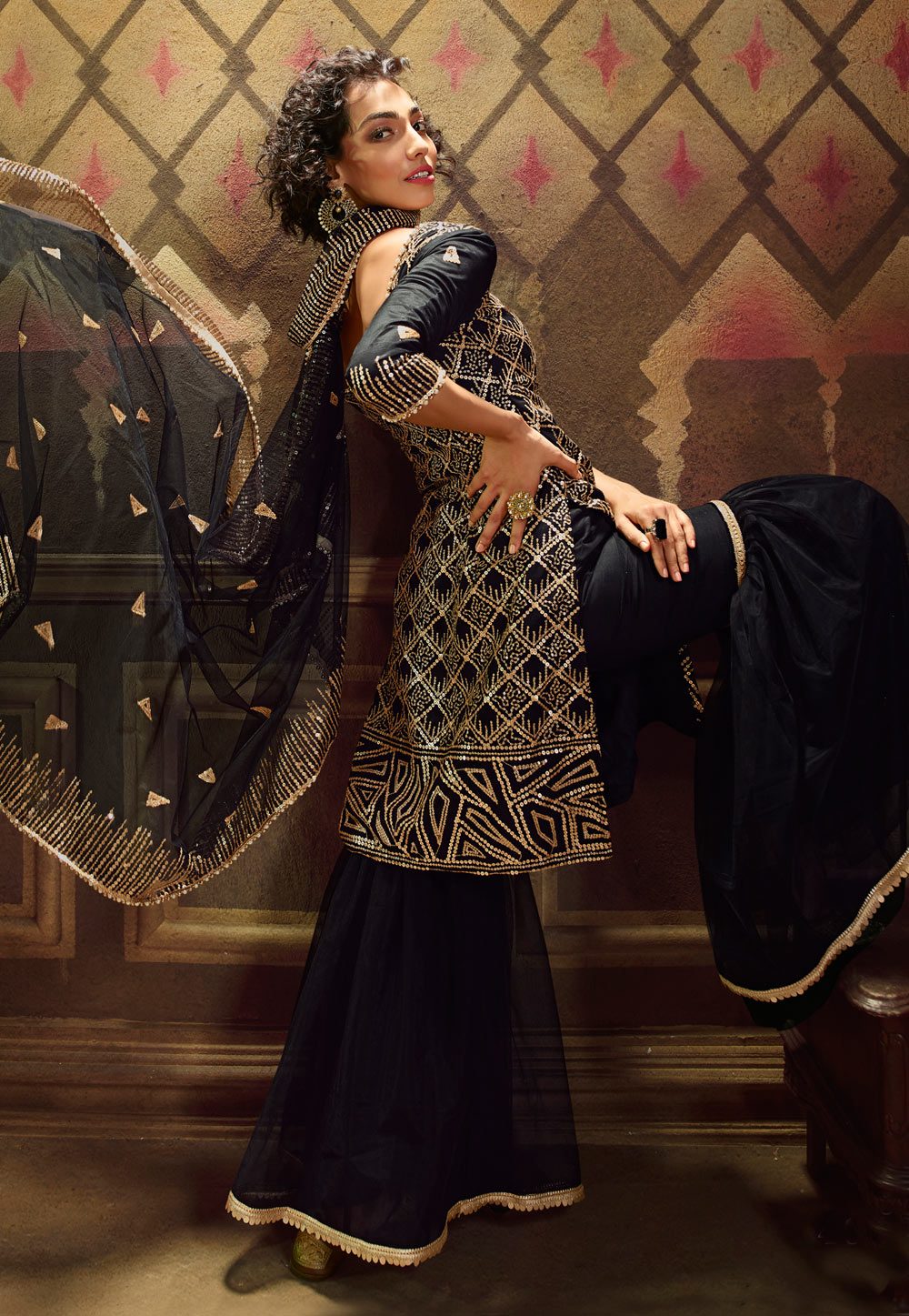 Buy Net Sharara Kameez Suit Women Dress Ethnic Designer Indian Muslim  Semi-stitch Eid Festive 8771 at Amazon.in