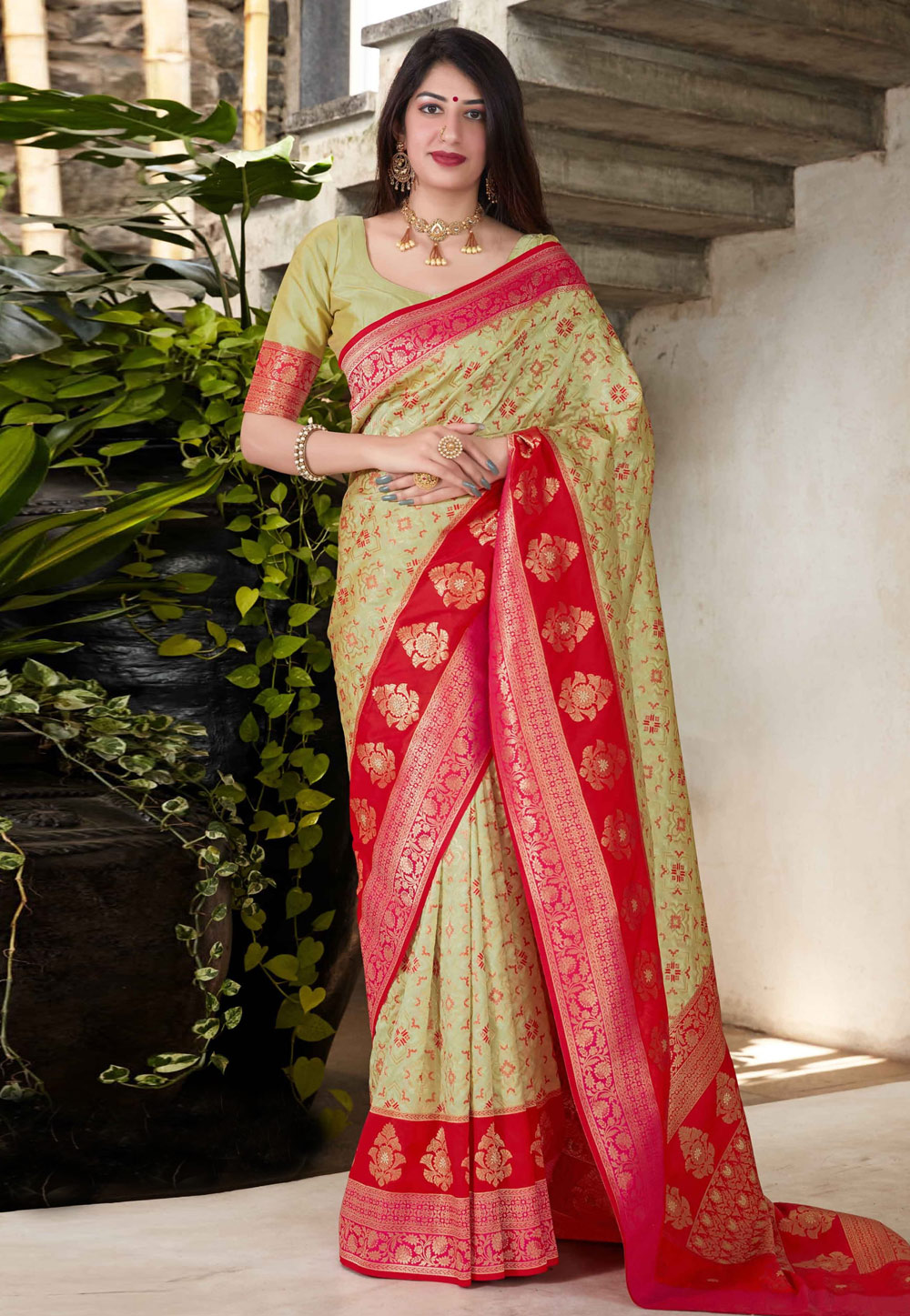 Light Green Banarasi Silk Saree With Blouse 237080