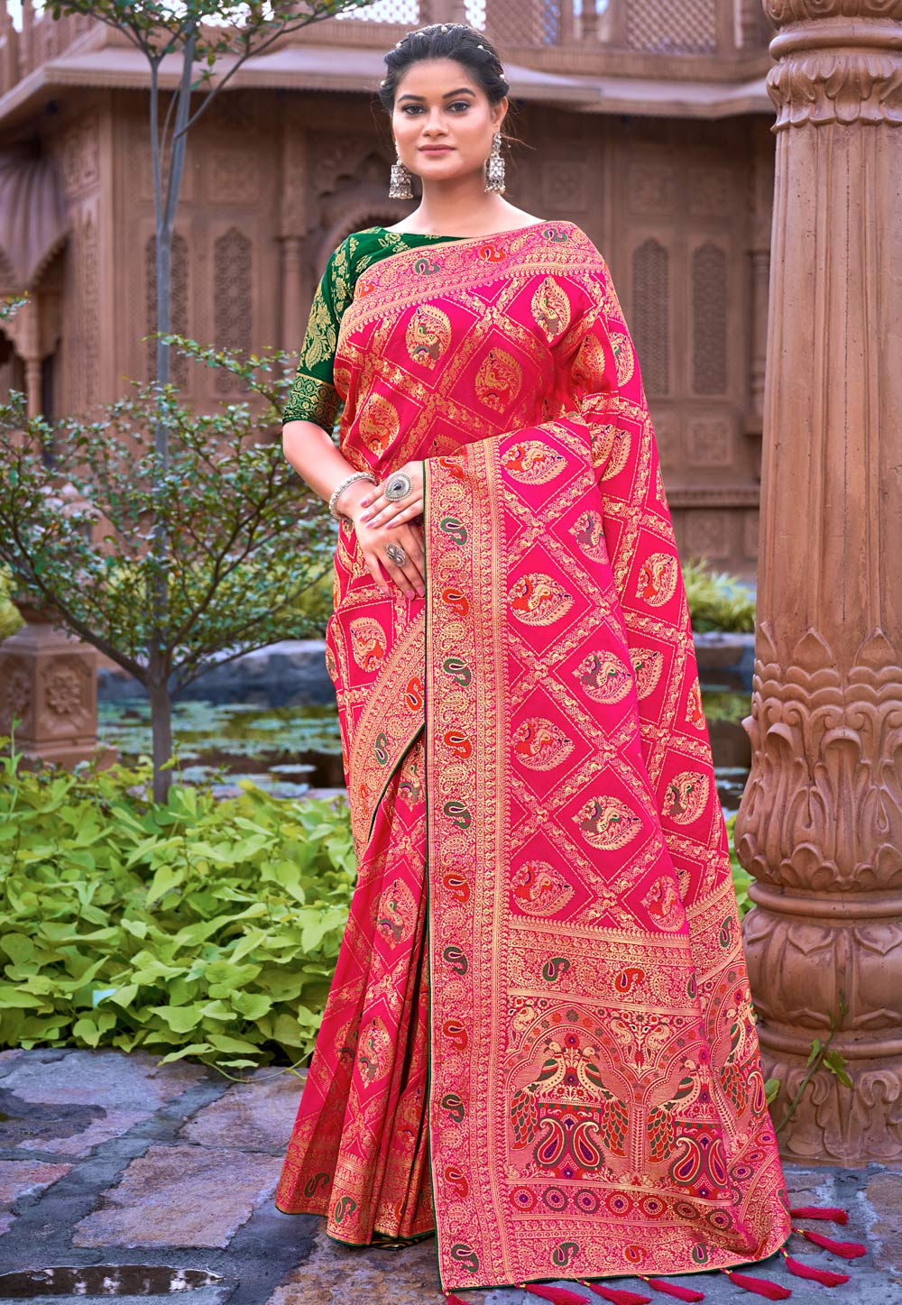 Pink Banarasi Silk Saree With Blouse 249699