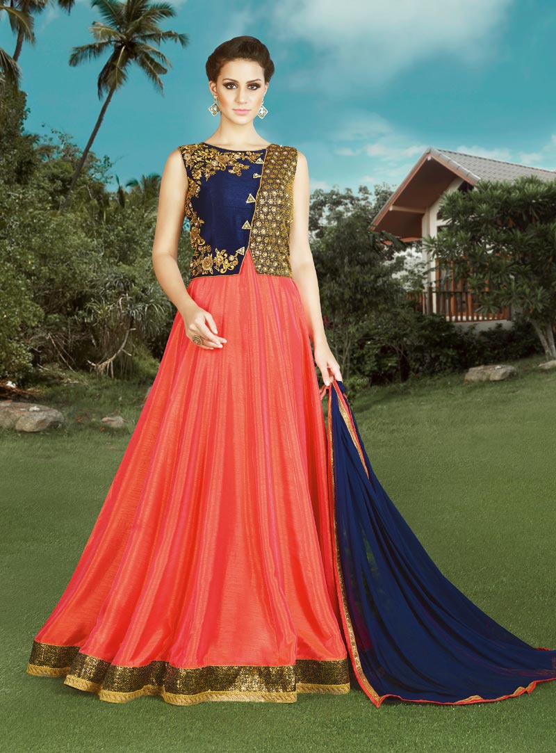 Orange Banglori Silk Designer Gown 81028