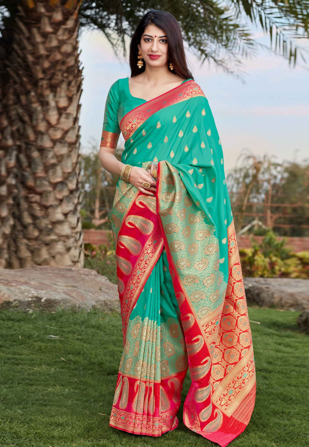 Aqua Banarasi Silk Saree With Blouse 237082