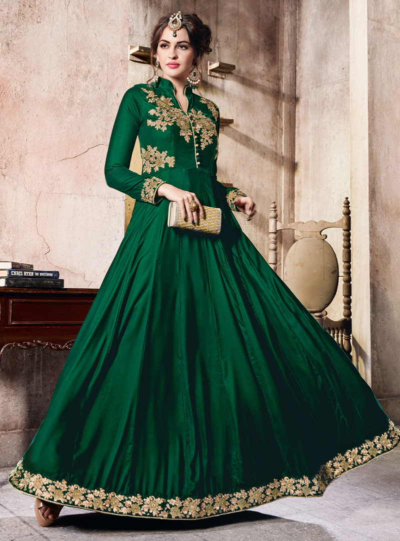Green Velvet Floor Length Anarkali Suit 106509