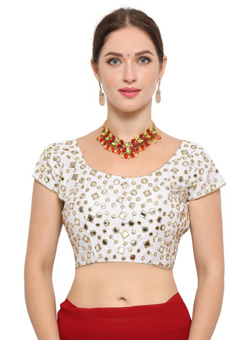 White Banglori Silk Readymade Blouse 153281