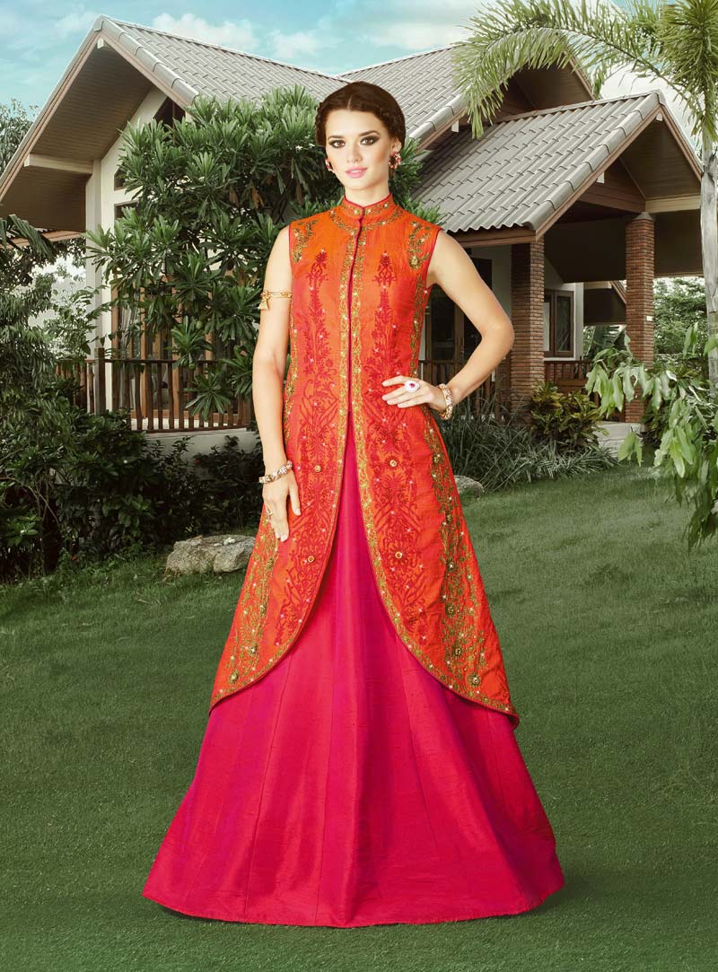 Orange Silk Indo Western Lehenga Choli 81030
