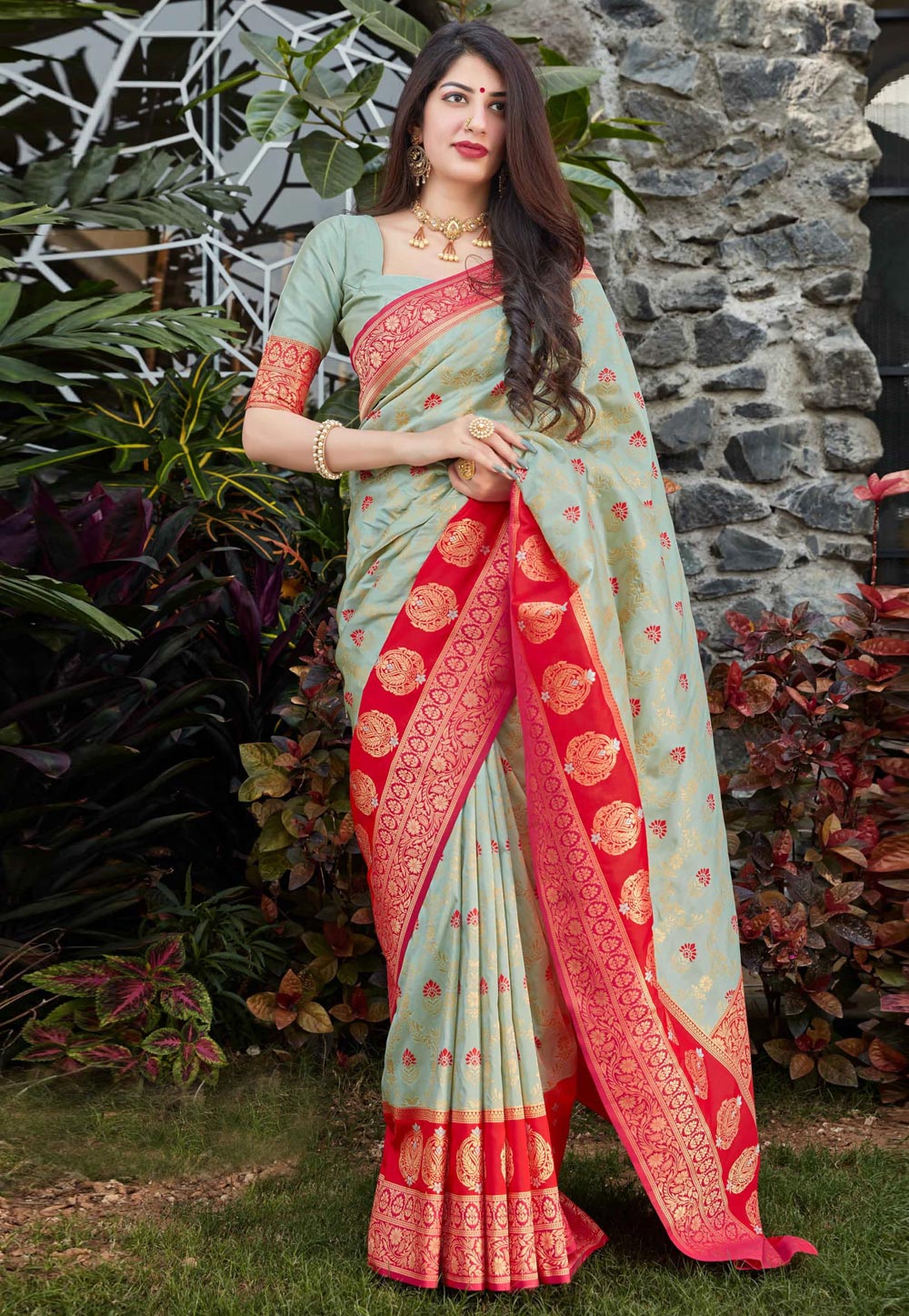 Sea Green Banarasi Silk Saree With Blouse 237084