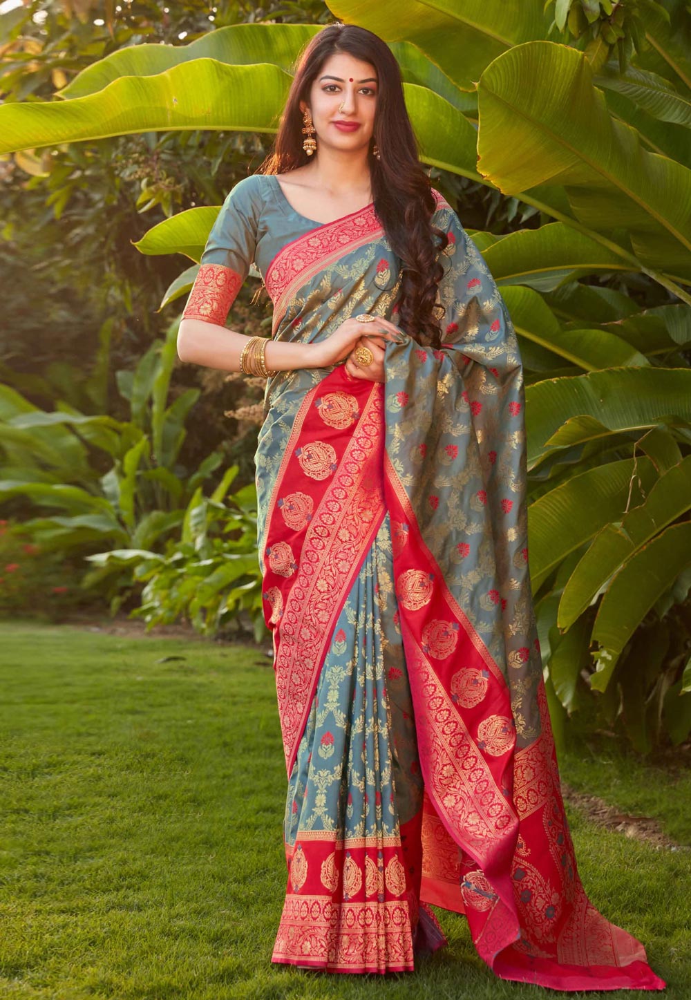 Grey Banarasi Silk Festival Wear Saree 237085