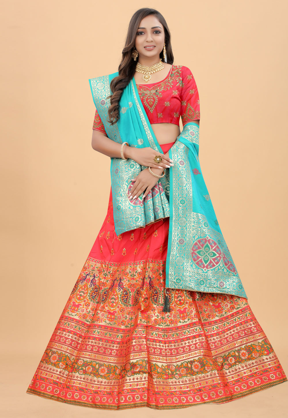 Pink Banarasi Silk A Line Lehenga Choli 246989