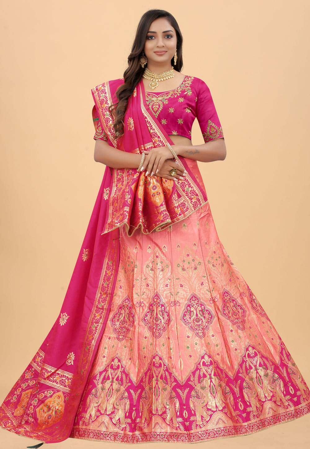 Pink Banarasi Silk A Line Lehenga Choli 246993