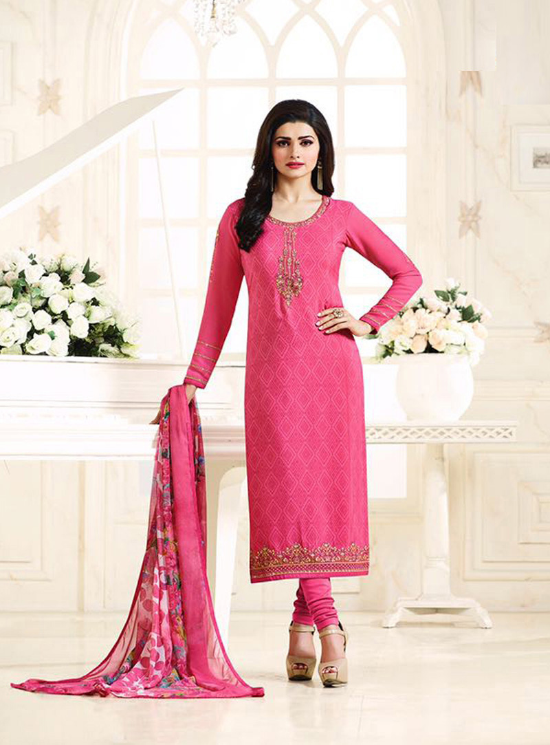 Prachi Desai Pink Crepe Churidar Suit 80748