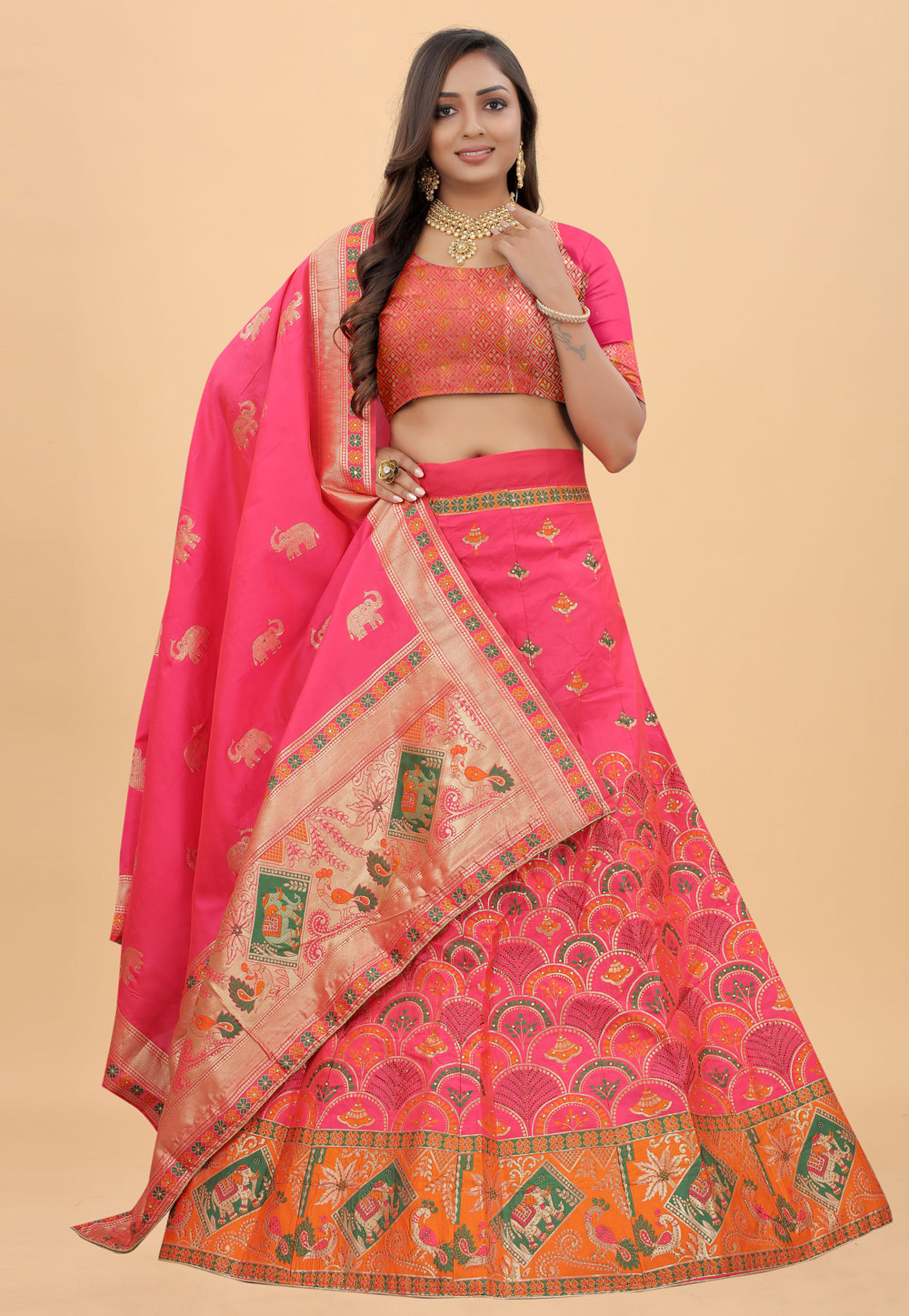 Pink Banarasi Silk A Line Lehenga Choli 246984