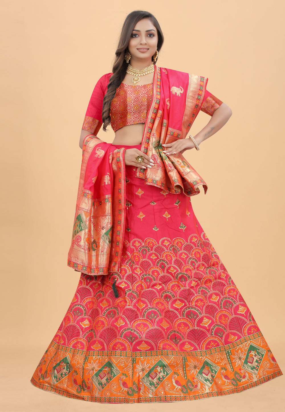 Pink Banarasi Silk A Line Lehenga Choli 246986