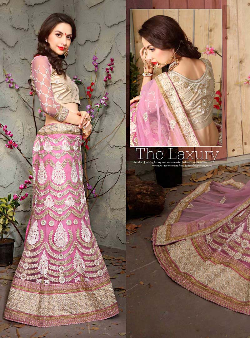 Pink Net Wedding Lehenga Choli 69602