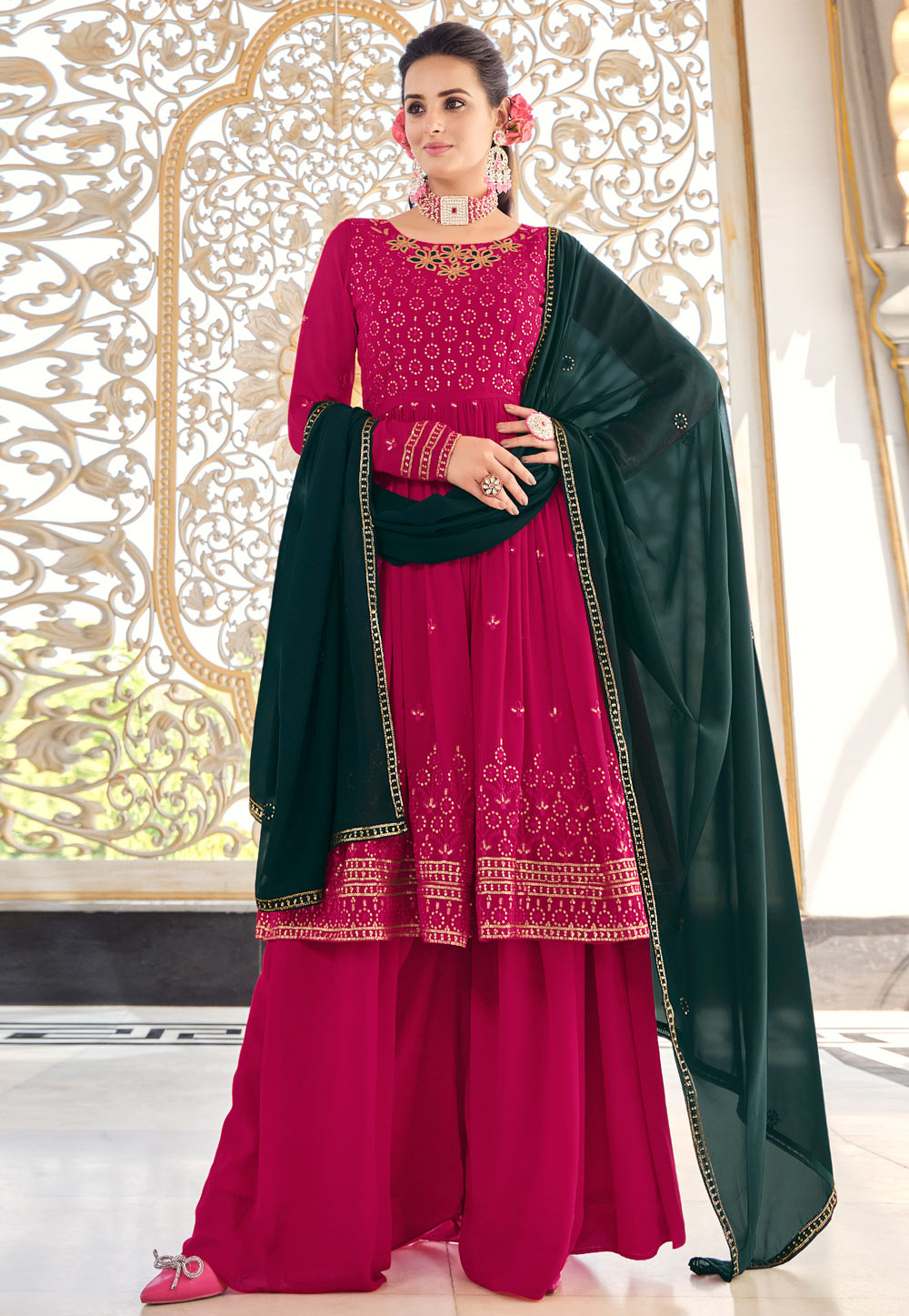 Pink Georgette Readymade Pakistani Suit 265641