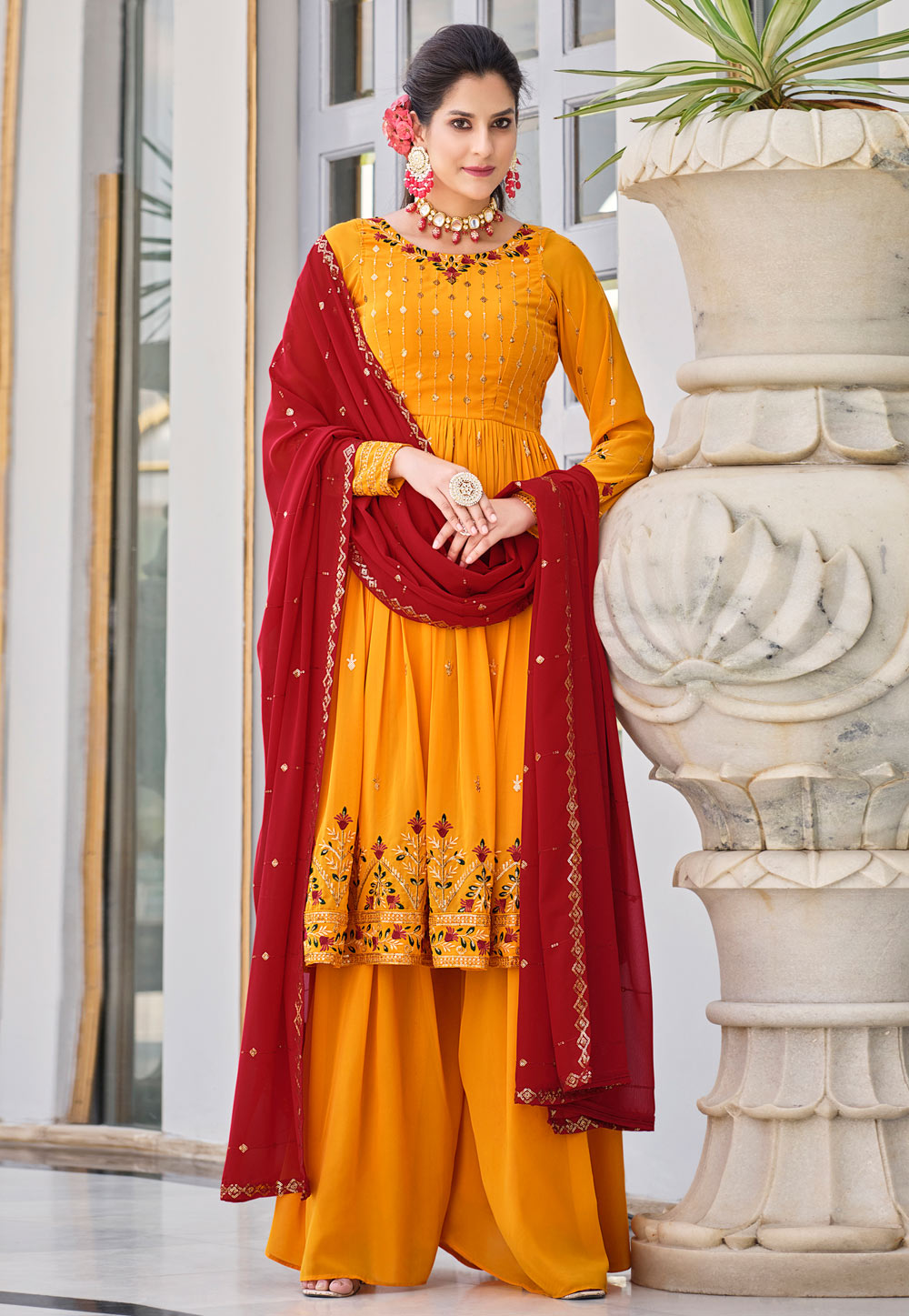 Orange Georgette Readymade Palazzo Suit 265642