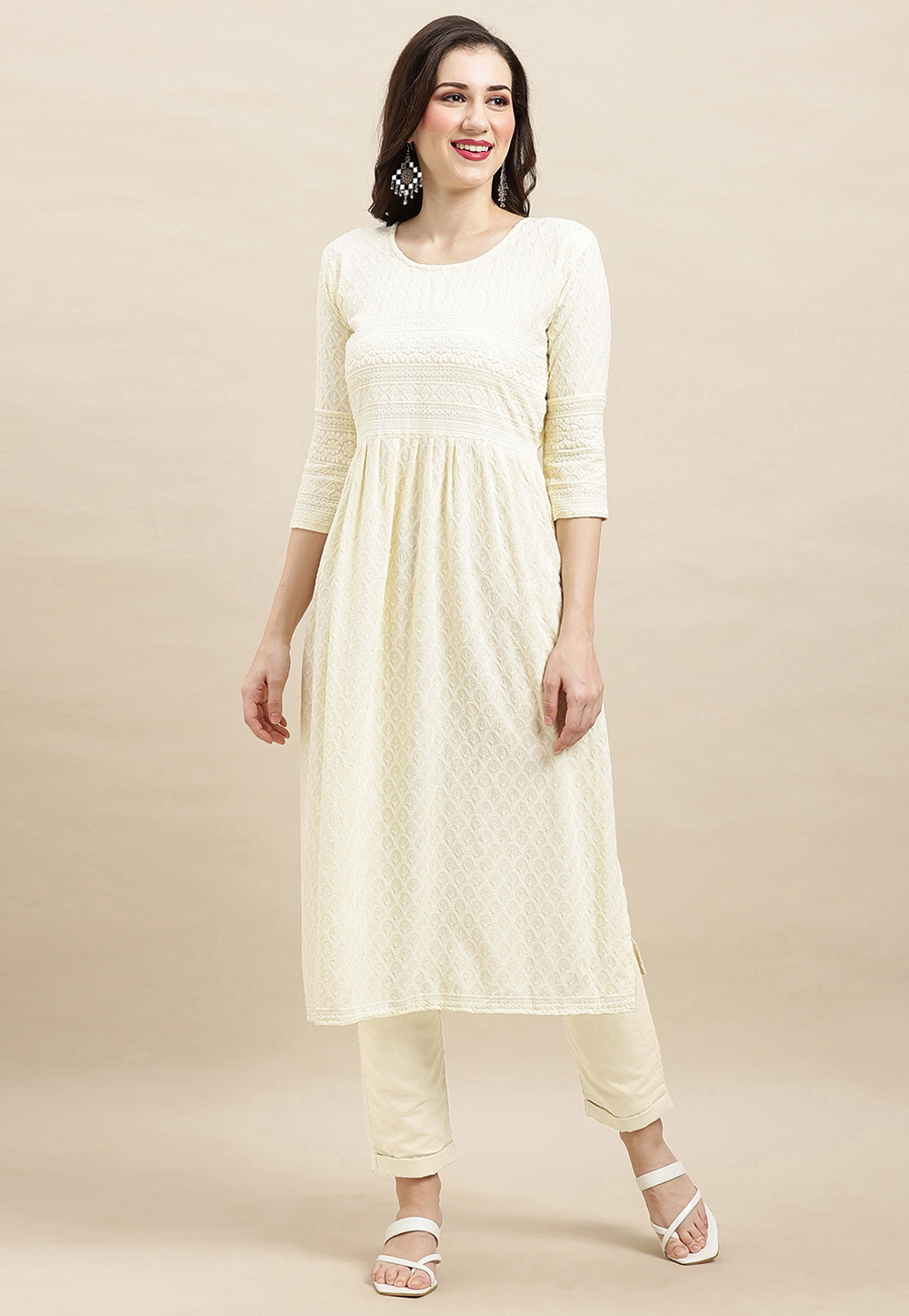 Off White Rayon Long Tunic 267934