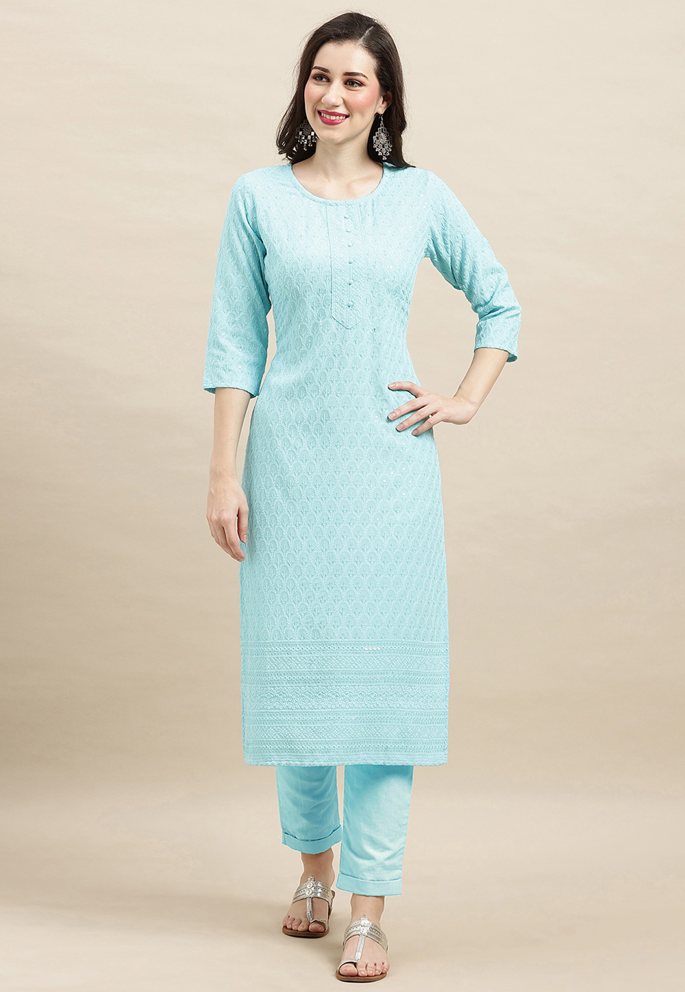 Sky Blue Rayon Long Tunic 267936