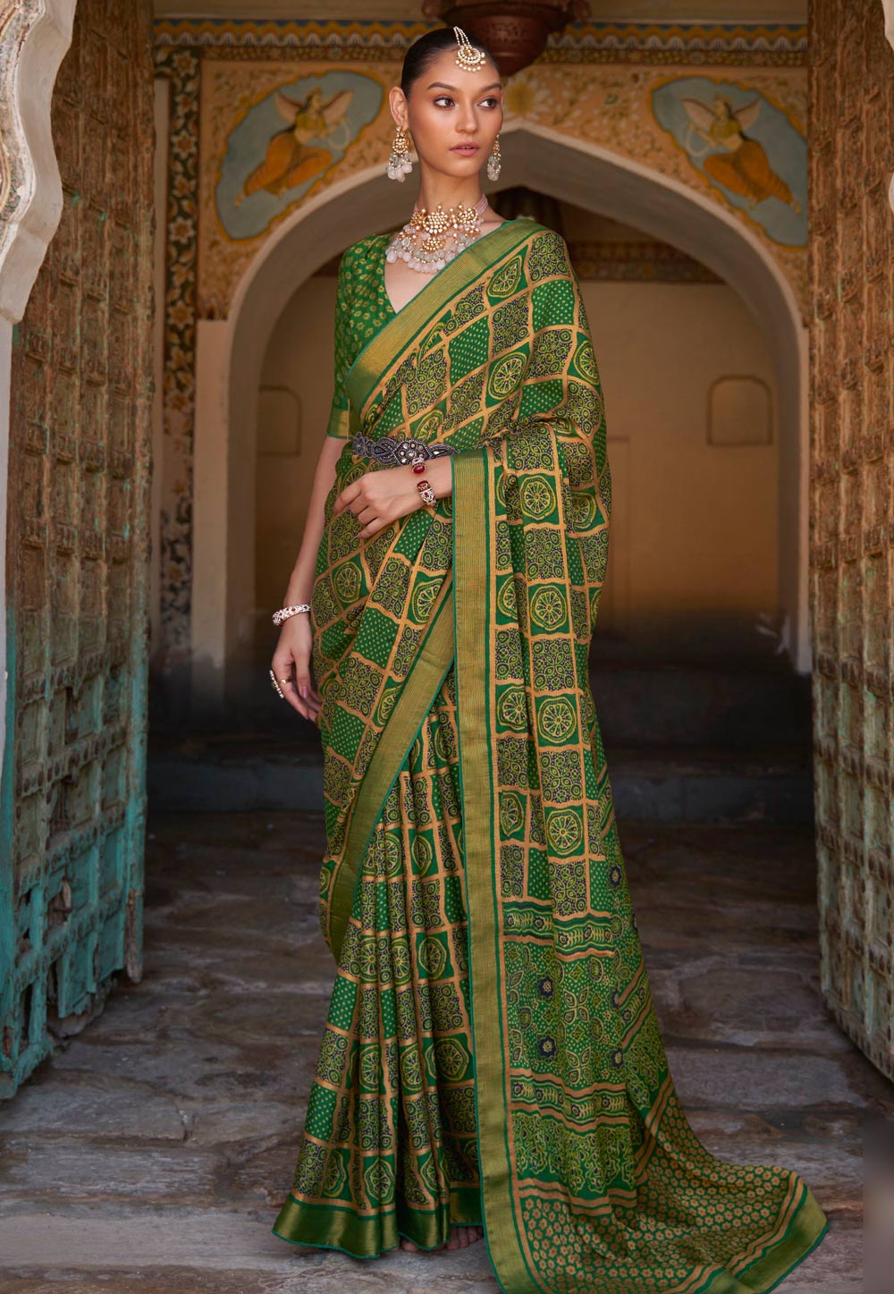 Green Brasso Saree With Blouse 262554