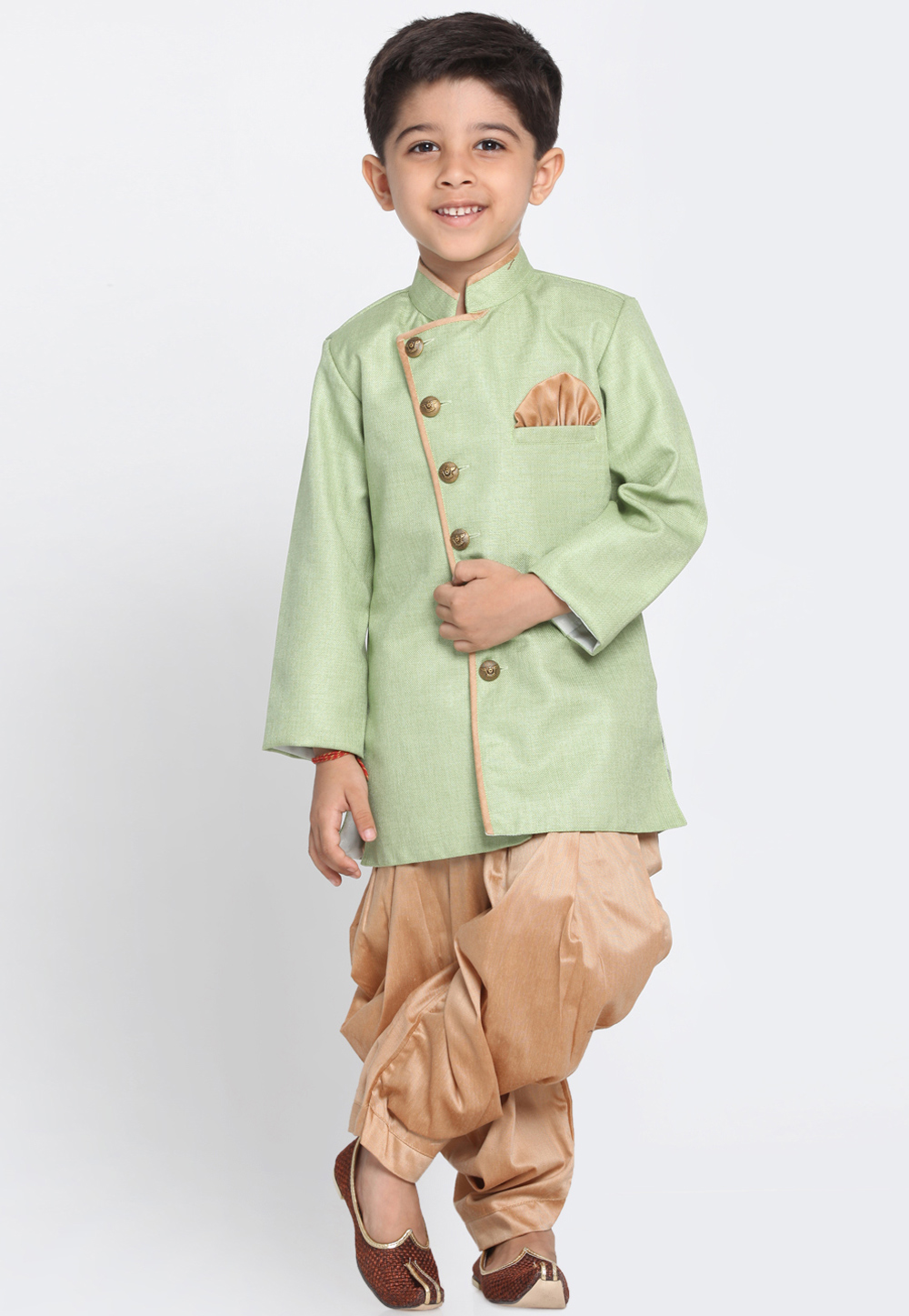 Pista Green Silk Kids Readymade Dhoti Sherwani 190742