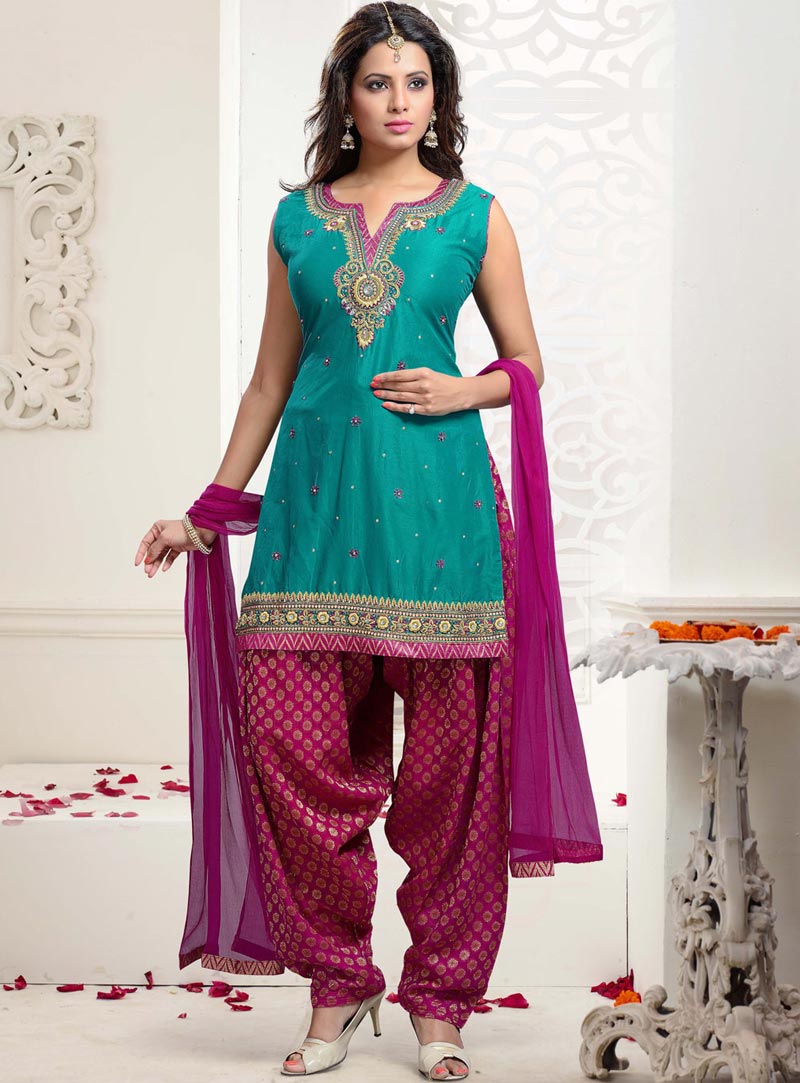 Sea Green Art Dhupian Silk Punjabi Suit 59916