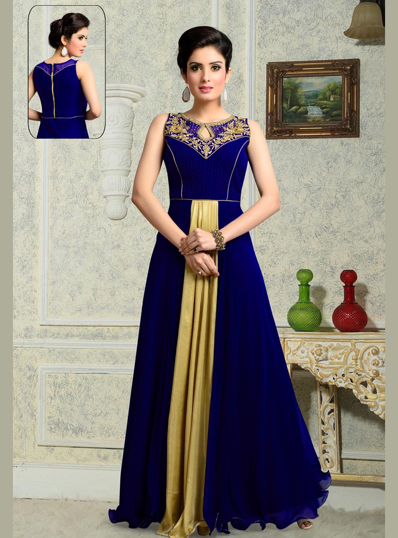 Royal Blue Faux Georgette Designer Gown 59920