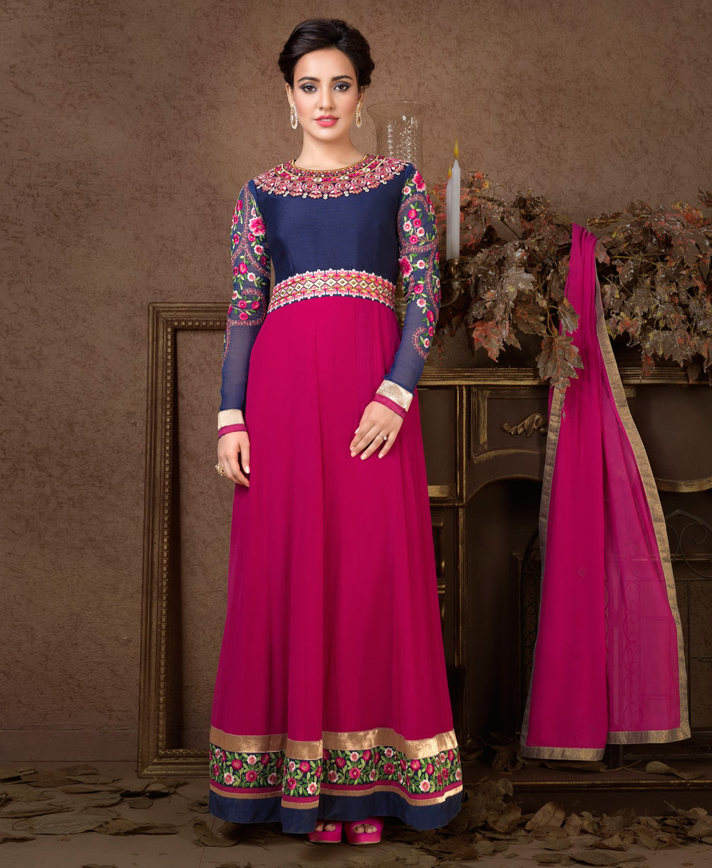 Neha Sharma Pink Georgette Bollywood Anarkali Suit 57160