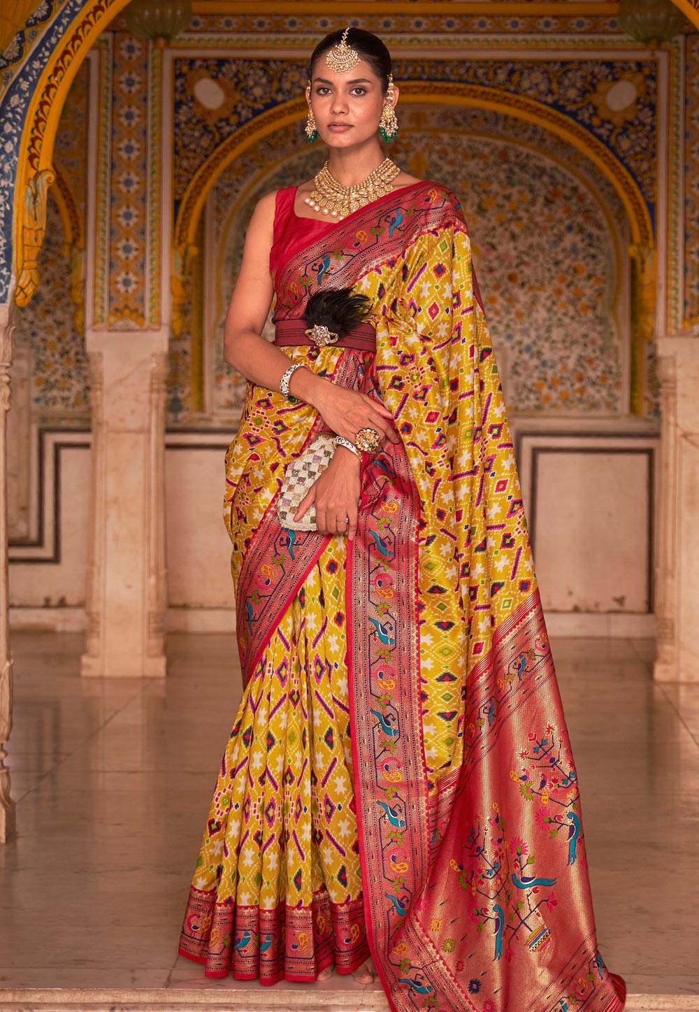 Glowing Yellow Paithani Silk Saree With Ravishing Blouse Piece –  LajreeDesigner