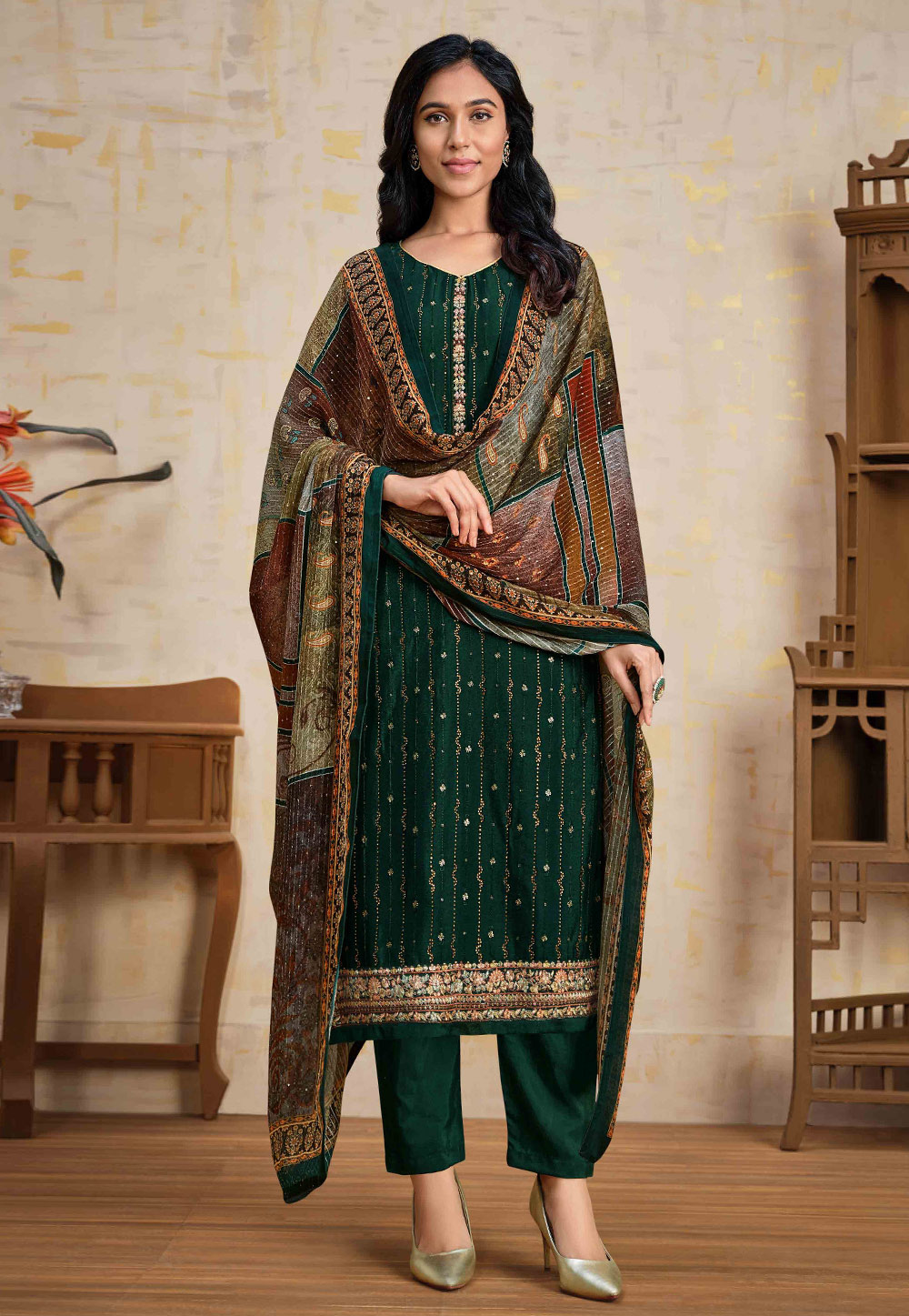 Green Chinon Pant Style Suit 244873