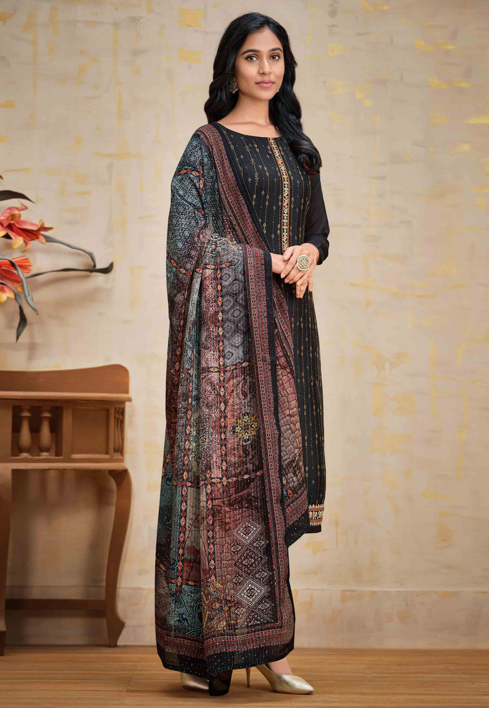 Grey Chinon Kameez With Pant 244874