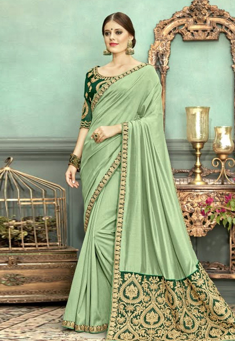 Light Green Chanderi Silk Party Wear Saree 153760