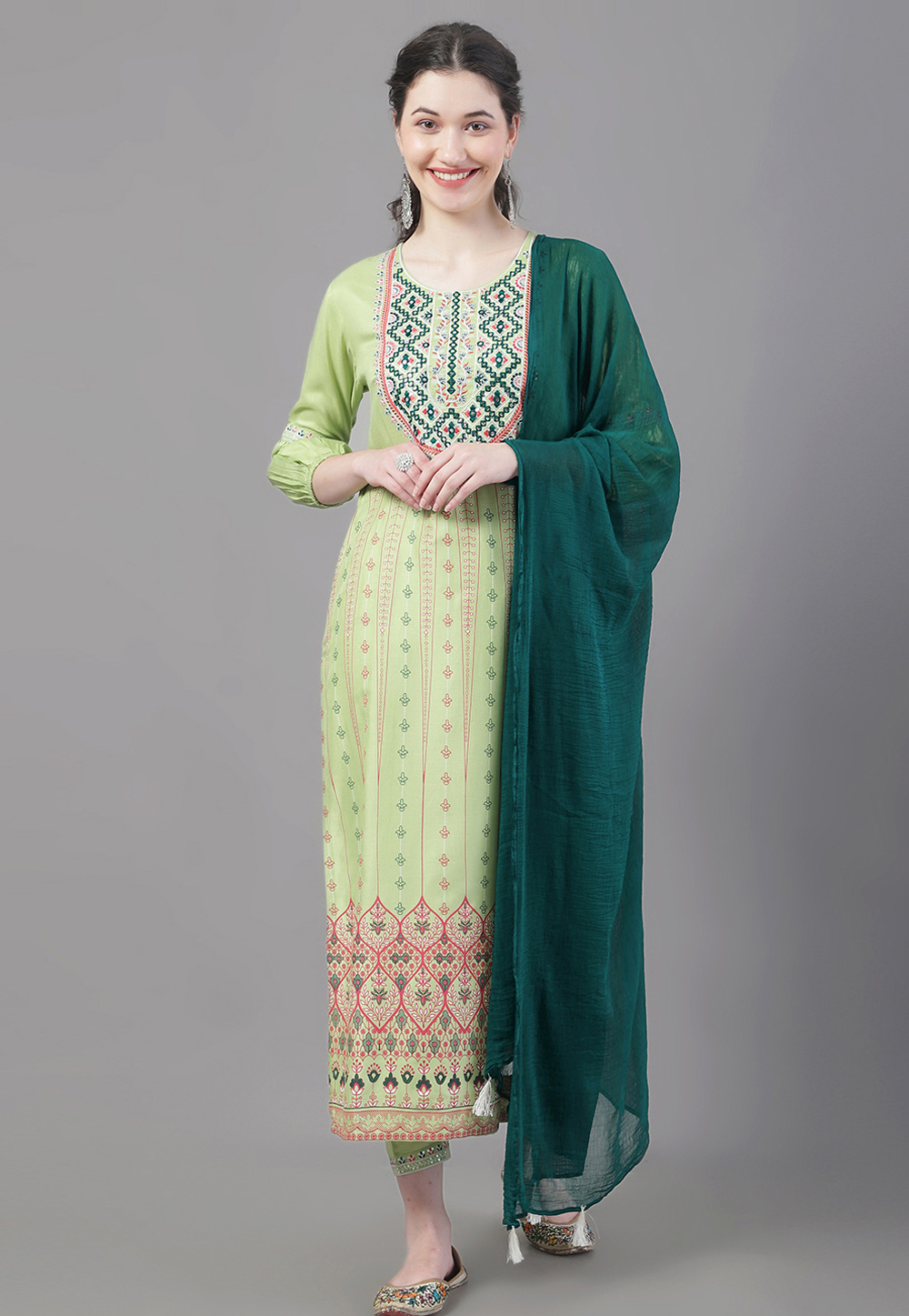 Pista Green Rayon Readymade Pakistani Suit 272238