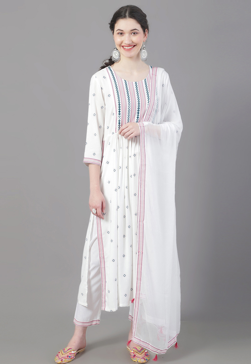 White Rayon Readymade Pakistani Suit 272240