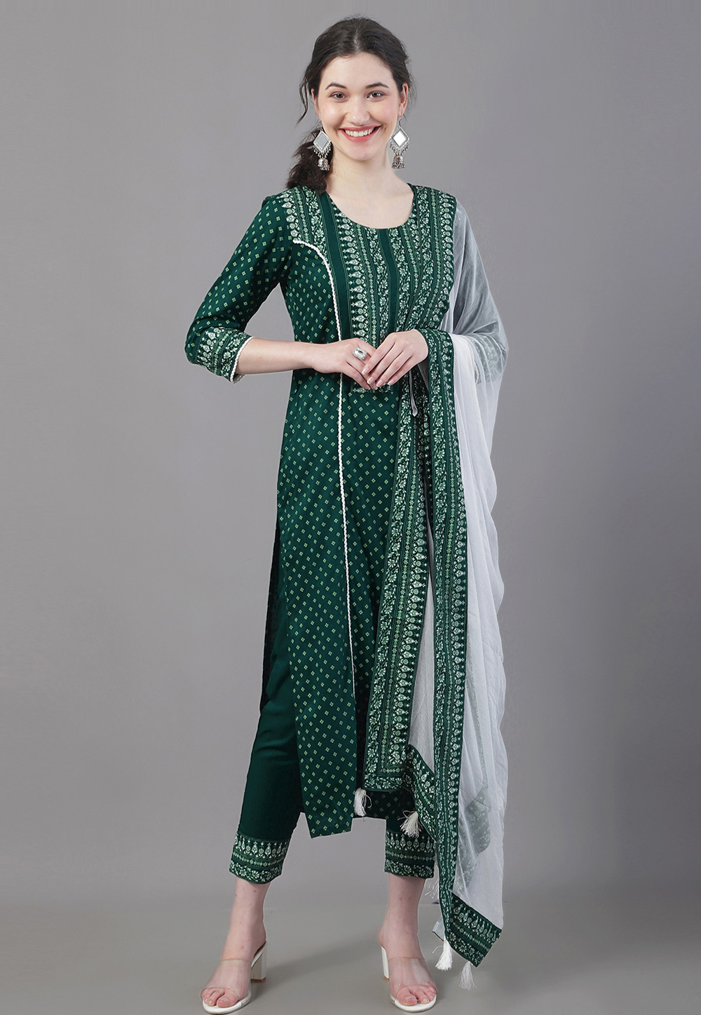 Green Rayon Readymade Pant Style Suit 272243