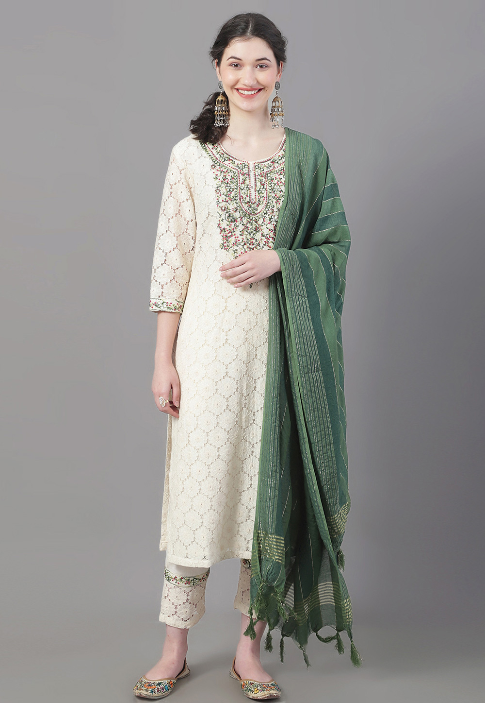 Cream Cotton Readymade Pakistani Suit 272248