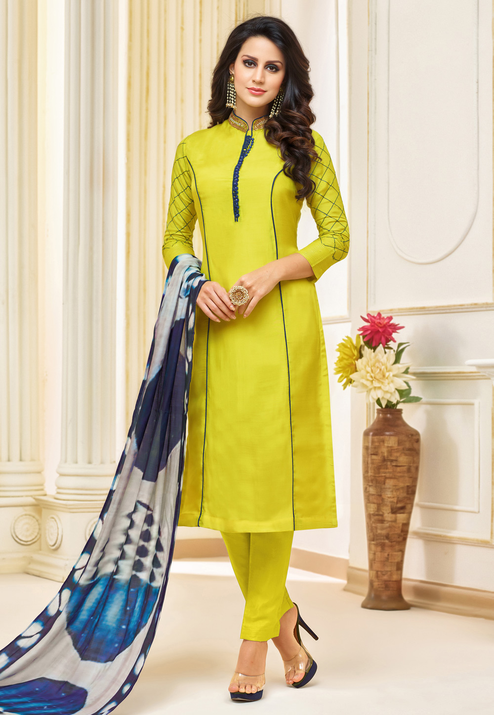Yellow Muslin Pant Style Suit 164264