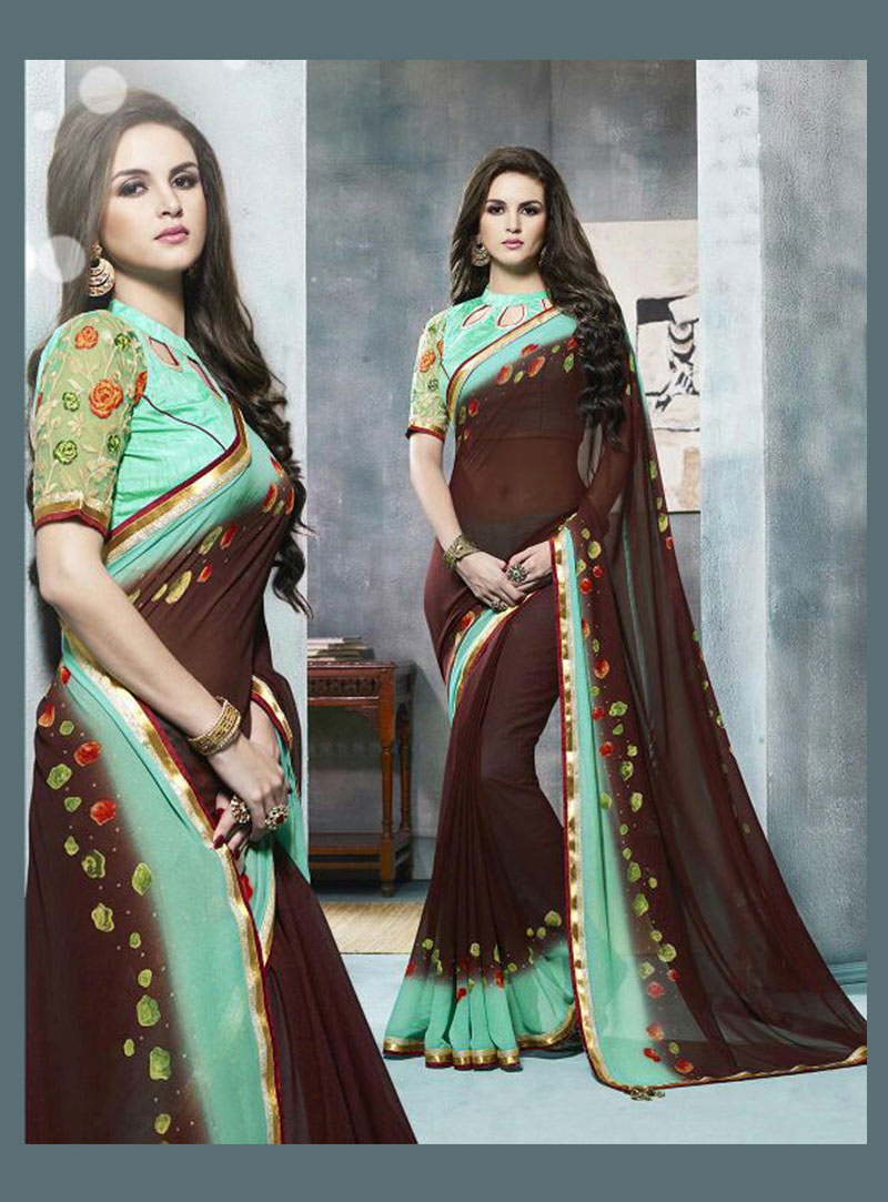 Brown Georgette Printed Saree With Blouse 78363