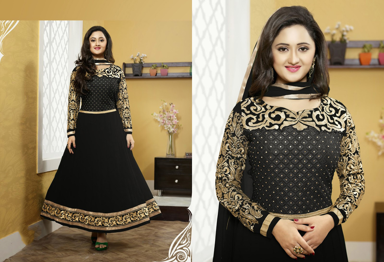 Rashami Desai Black Embroidered Georgette Anarkali Suit 37162