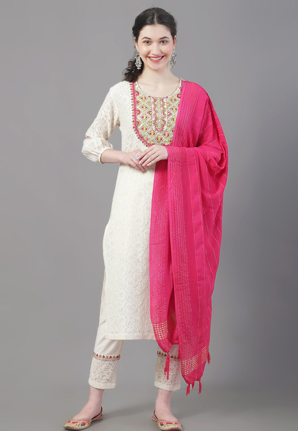 Cream Cotton Readymade Pakistani Suit 272250