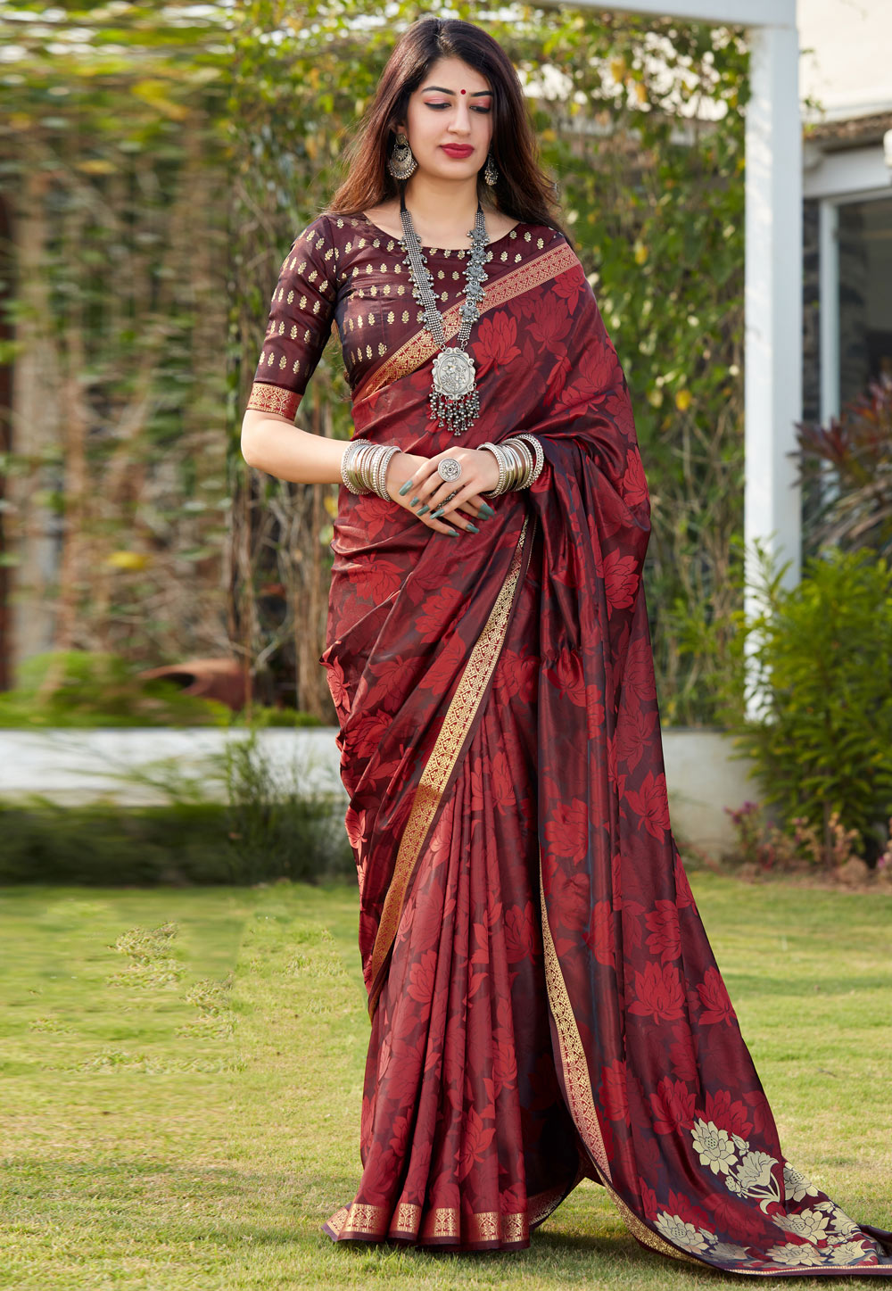 Maroon Banarasi Silk Festival Wear Saree 225303