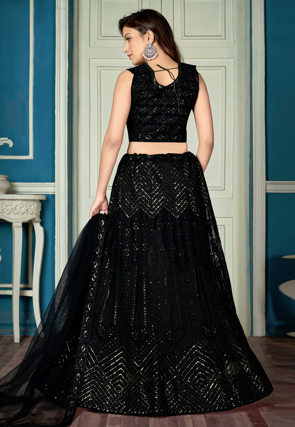 CC3102 Black Lehenga Choli With sequins Embroidery border Online | Black  lehenga, Black blouse designs, Black lehenga choli
