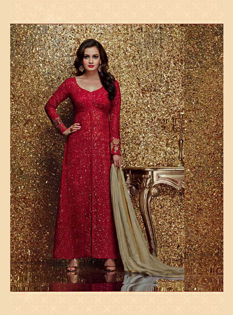 Dia Mirza Red Georgette Bollywood Suit 75914