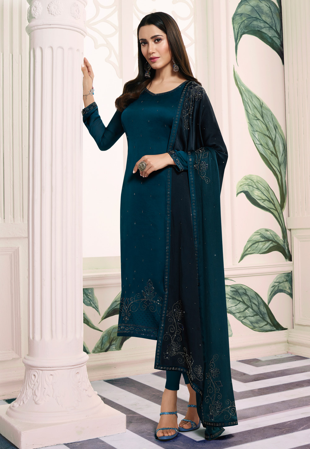 Blue Satin Pant Style Suit 195789