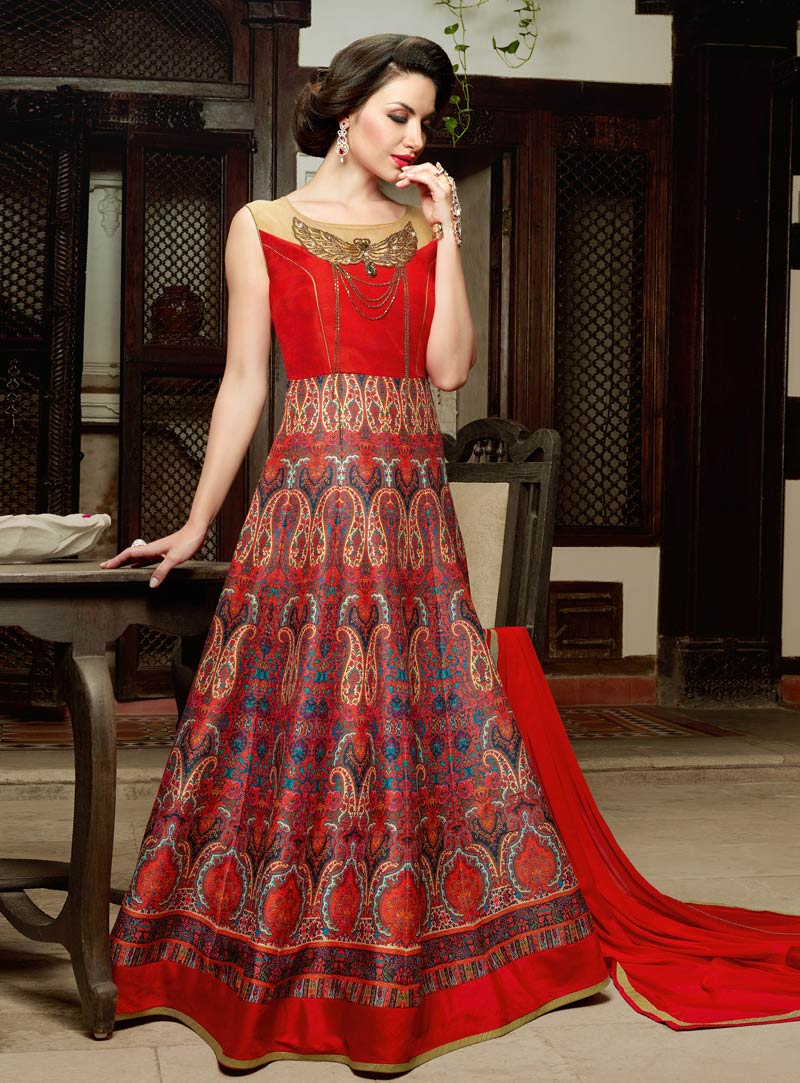 Red Silk Floor Length Anarkali Suit 86894